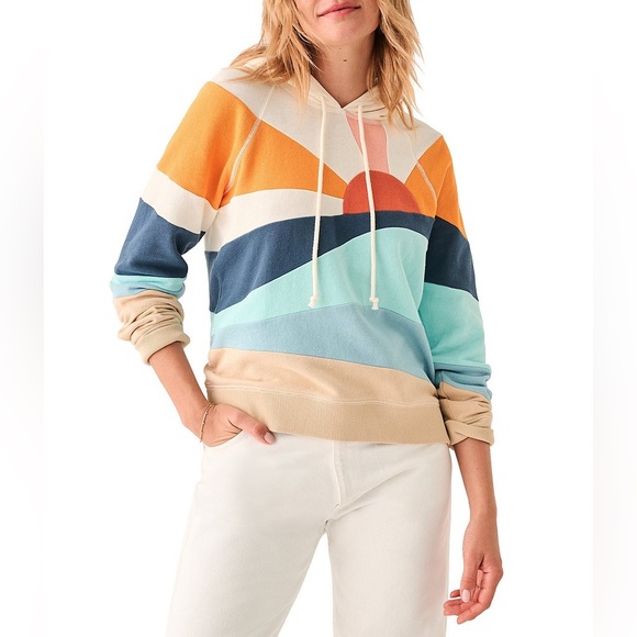 Faherty Tops - Faherty Soleil Abstract Sun Print Long Sleeve Pullover Hoodie